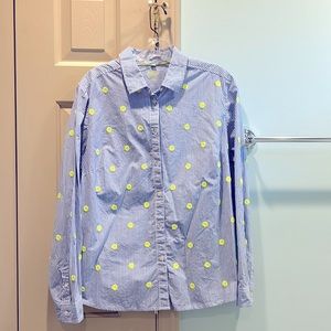 Button up cotton blouse with neon sequin dot detail